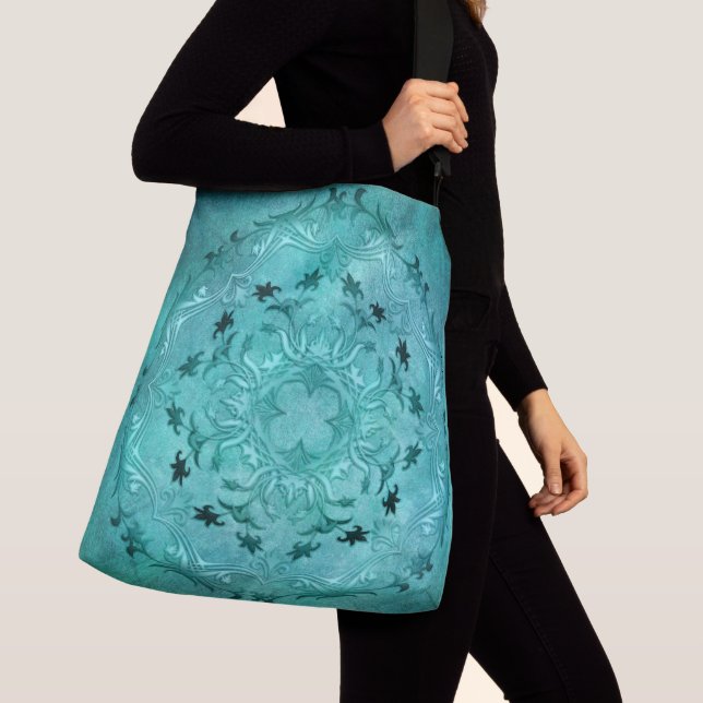 Sac Ajustable Mandala floral ethnique de grunge de turquoise (De près)