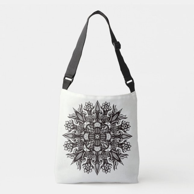 Sac Ajustable Mandala psychédélique noire en tatouage de champig (Devant)