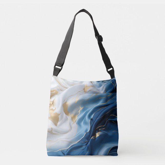 Sac Ajustable Marbre blanc bleu avec look soie or (Devant)