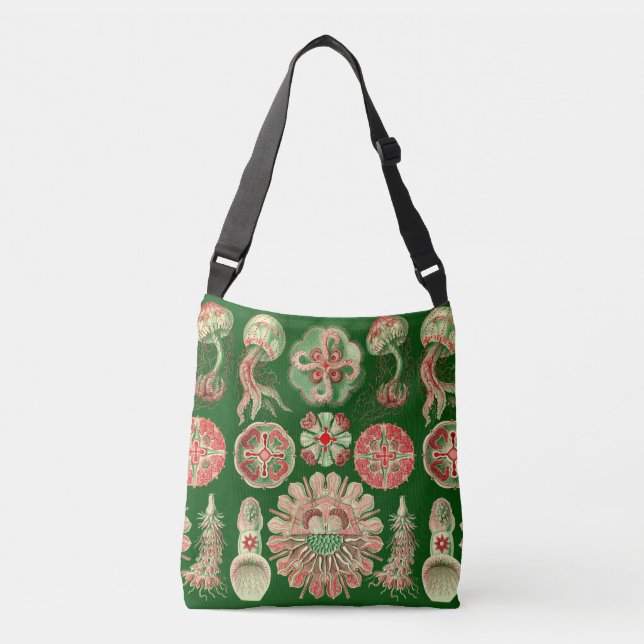 Sac Ajustable Marine Jellyfish Haeckel Illustration Rouge & Vert (Devant)