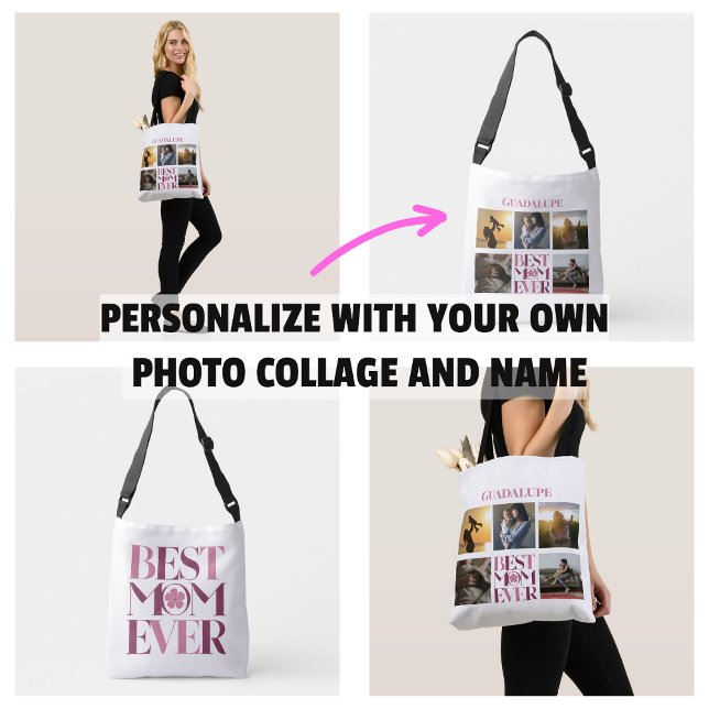 Sac Ajustable Meilleure Maman Collage Photo Rose Mignon (Best Mom Ever Mother's Photo Collage Cute Pink Bag)