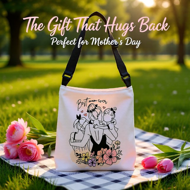 Sac Ajustable Meilleure maman maman jamais maman, enfants, fleur (Best Mom Ever Floral Illustration Mother and Child Crossbody Bag)