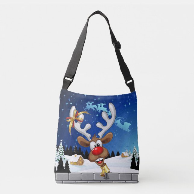 Sac Ajustable Mème de Noël drôle de renne qui regarde par-dessus (Devant)