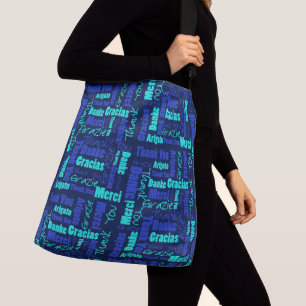 Sac Ajustable Merci multilingue de bleu et de turquoise
