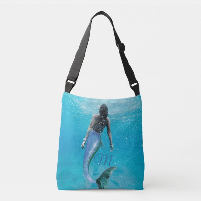 Sac Ajustable Mermaid Bleu Océan Été Moderne Monogramme (Devant)