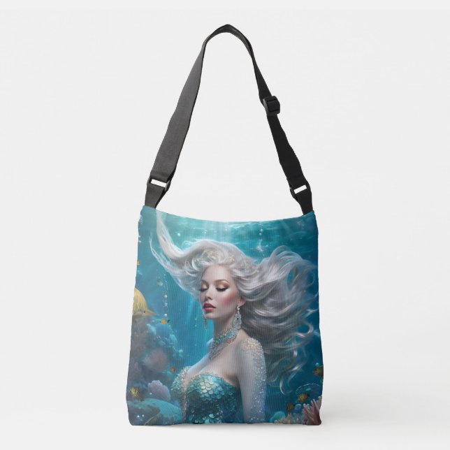 Sac Ajustable Mermaid cheveux en argent Turquoise Océan (Devant)