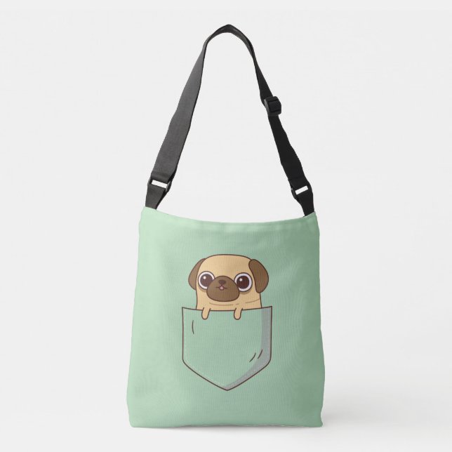 Sac Ajustable Mignon Pug Doodle Dans Une Fausse Poche Verte (Devant)