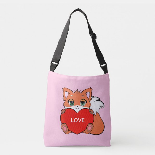 Sac Ajustable Mignonne Baby Fox avec coeur sur rose (Devant)