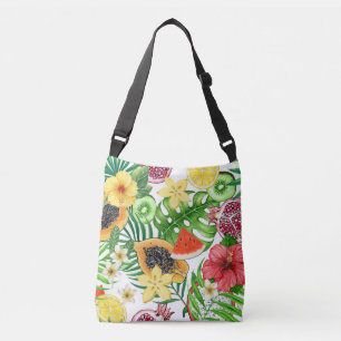 Sac Ajustable Mix-fruit tropical, fleurs et feuilles sur blanc