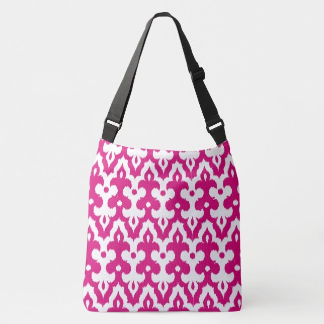 Sac Ajustable Modèle marocain Ikat Damask, Fuchsia rose & blanc (Devant)