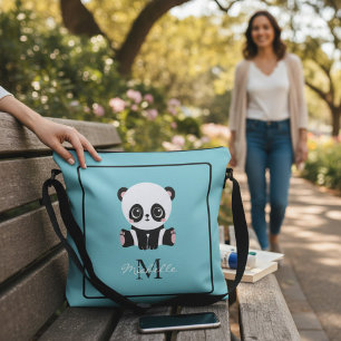 Sac Ajustable Monogram Cute Panda Blue Nom personnalisé