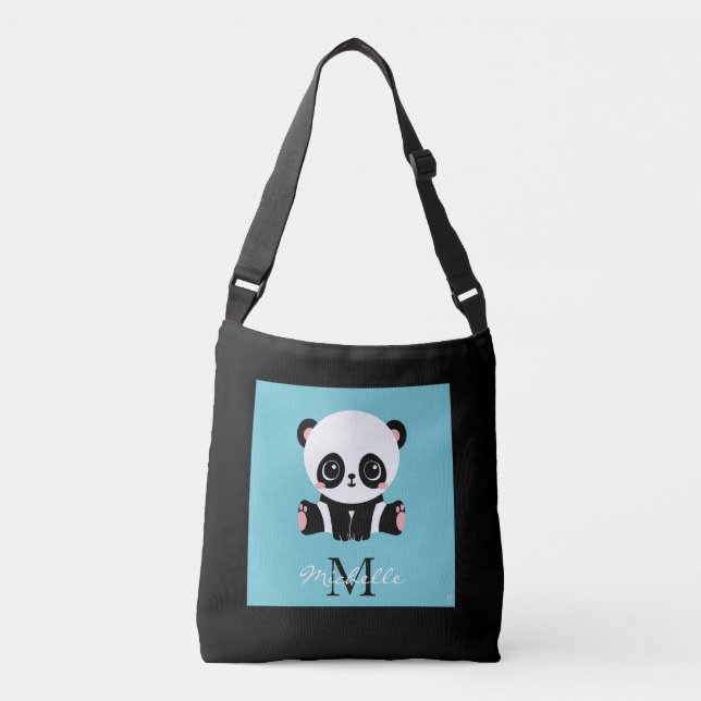 Sac Ajustable Monogram Cute Panda Personnalisé Bubble Gum Bleu (Devant)