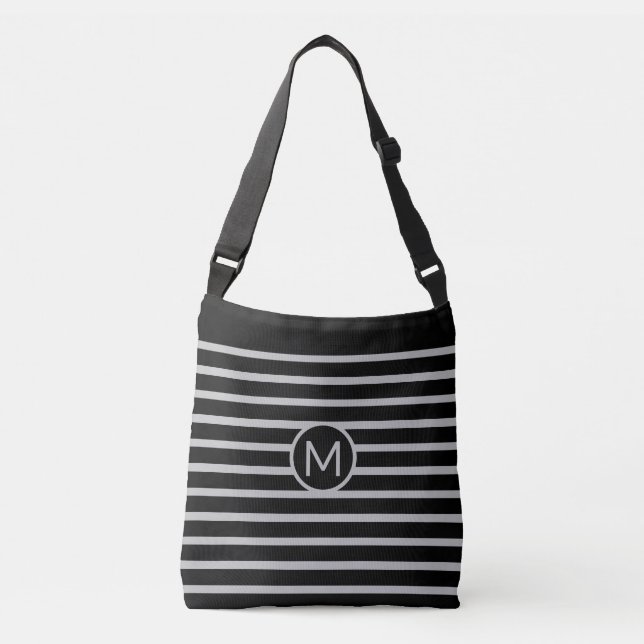 Sac Ajustable Monogram sur fond rayé noir et gris argenté (Devant)
