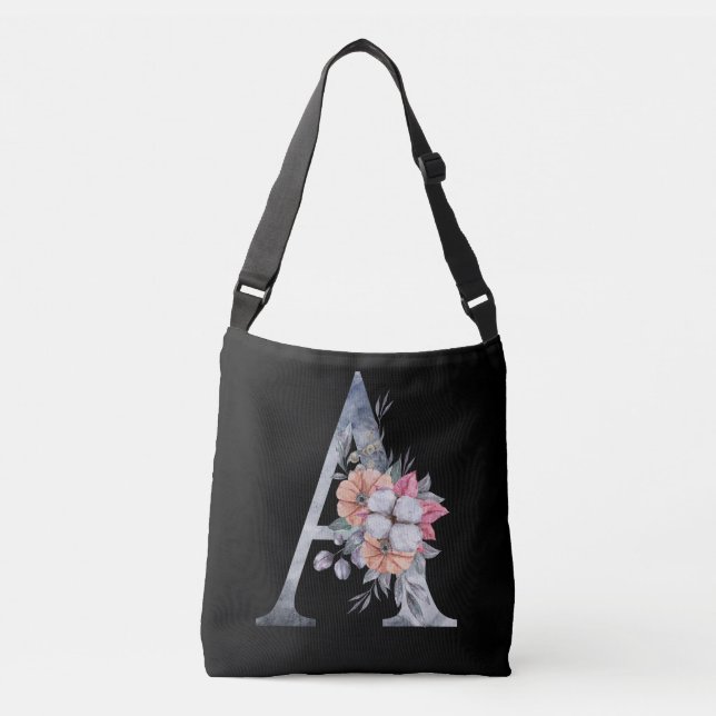 Sac Ajustable Monogramme A Floral Bleu Rose Peach Noir (Devant)
