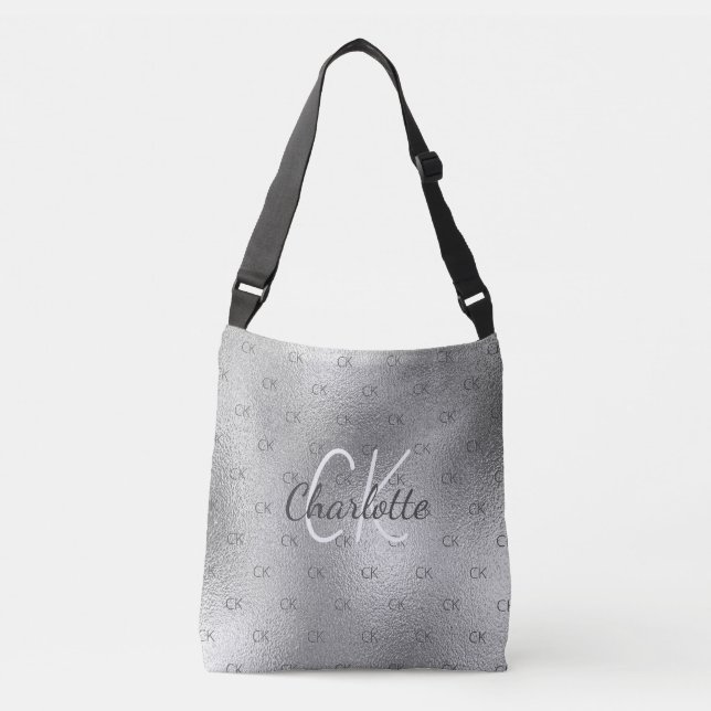 Sac Ajustable Monogramme argent élégant moderne (Devant)