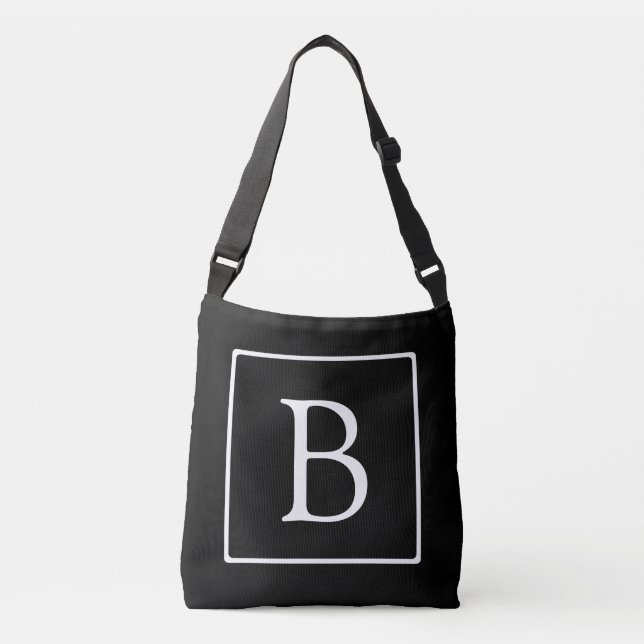 Sac Ajustable Monogramme classique simple | Texte noir et blanc (Devant)