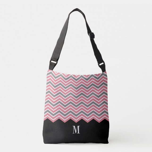 Sac Ajustable Monogramme de Chevron gris rose classique (Devant)
