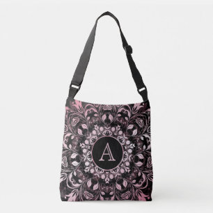 Sac Ajustable Monogramme de mandala noir rose chic
