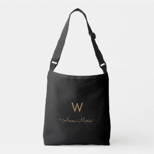 Sac Ajustable Monogramme de script or noir moderne
