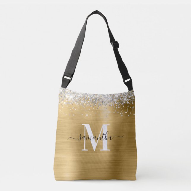 Sac Ajustable Monogramme de signature argent paillettes feuille  (Devant)