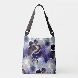 Sac Ajustable Monogramme de signature florale bleu violet élégan