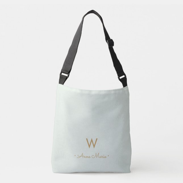 Sac Ajustable Monogramme de style moderne vert sauge or (Devant)