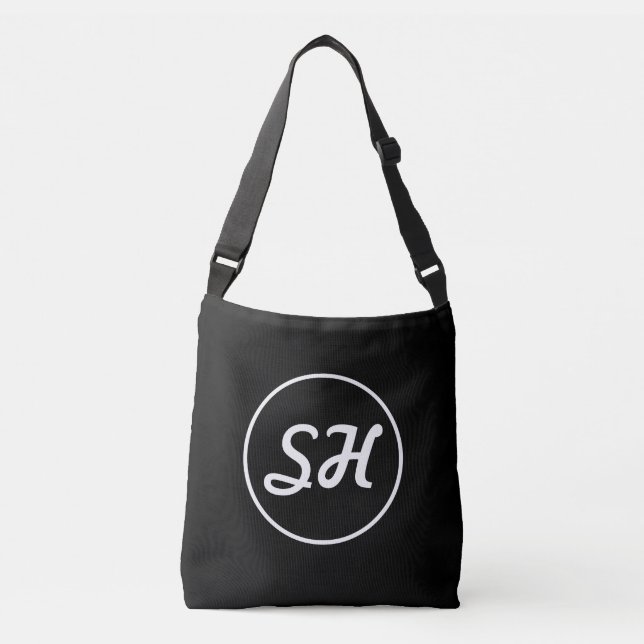 Sac Ajustable Monogramme de style rétro-moderne cool | Noir et b (Devant)