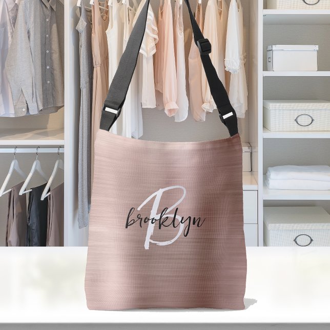 Sac Ajustable Monogramme écriture Métal brossé Or Rose  (Créateur téléchargé)