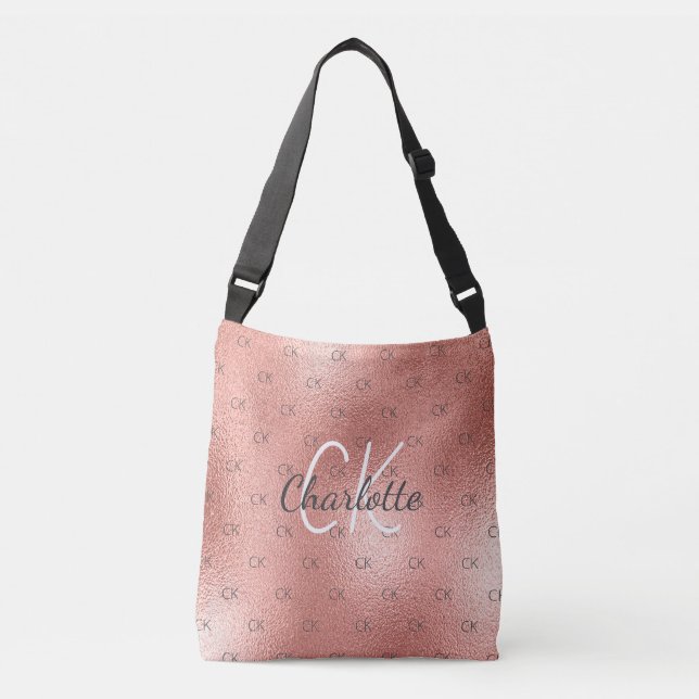 Sac Ajustable Monogramme en or rose, écriture élégante (Devant)