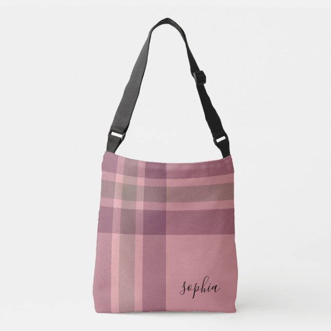 Sac Ajustable Monogramme en plaid rose et bordeaux (Devant)