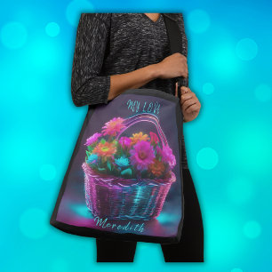 Sac Ajustable Monogramme Fleurs de couleurs vives dans un panier