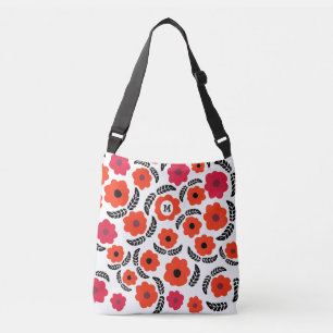 Sac Ajustable Monogramme floral orange et rouge moderne