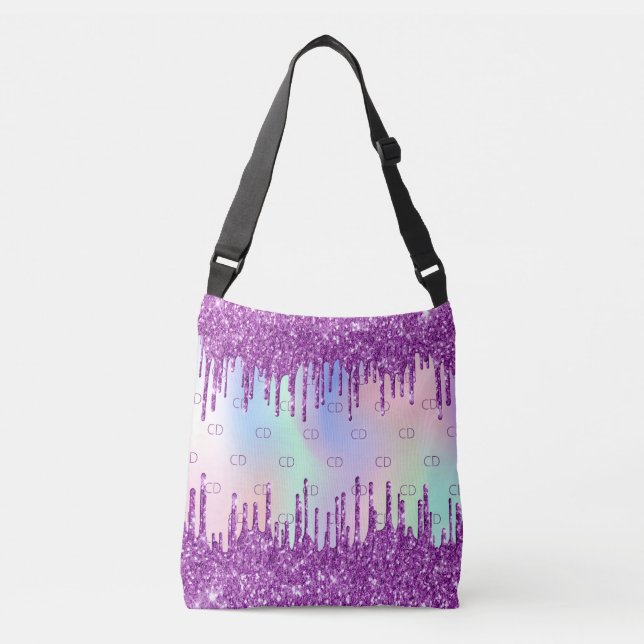 Sac Ajustable monogramme holographique rose parties scintillant  (Devant)