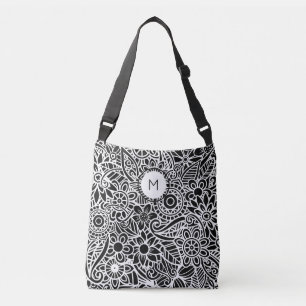 Sac Ajustable Monogramme Initial Floral Mandala Noir Blanc 
