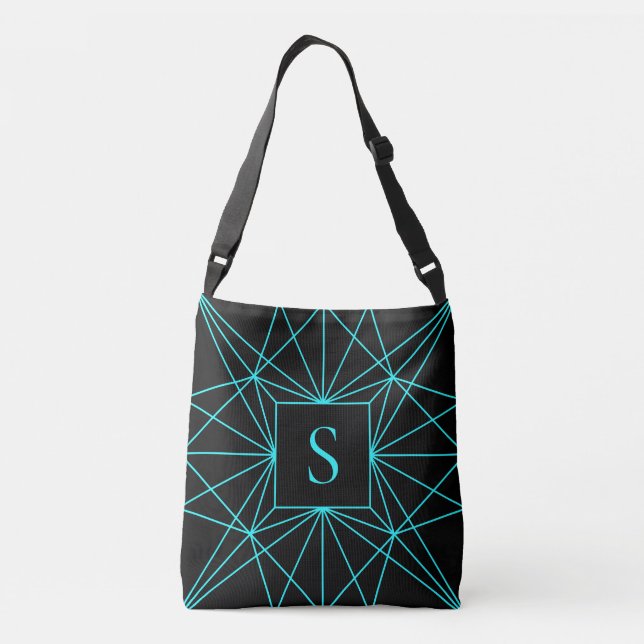 Sac Ajustable Monogramme Initial | Motif Géométrique Turquoise (Dos)