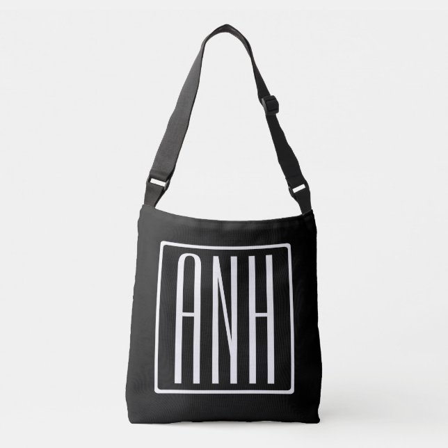 Sac Ajustable Monogramme Initiales 3 Moderne Gras | Blanc Sur No (Devant)