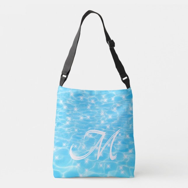Sac Ajustable Monogramme Initiales eau bleue ondulée texture de  (Dos)