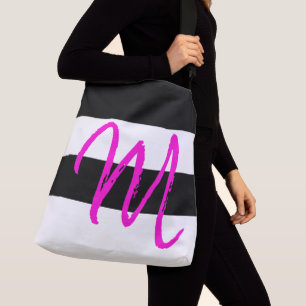 Sac Ajustable Monogramme M Motif rayé noir blanc rose