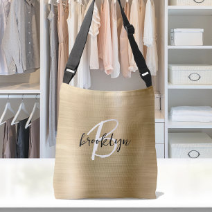 Sac Ajustable Monogramme Métal Brossé Or Noir Blanc Script