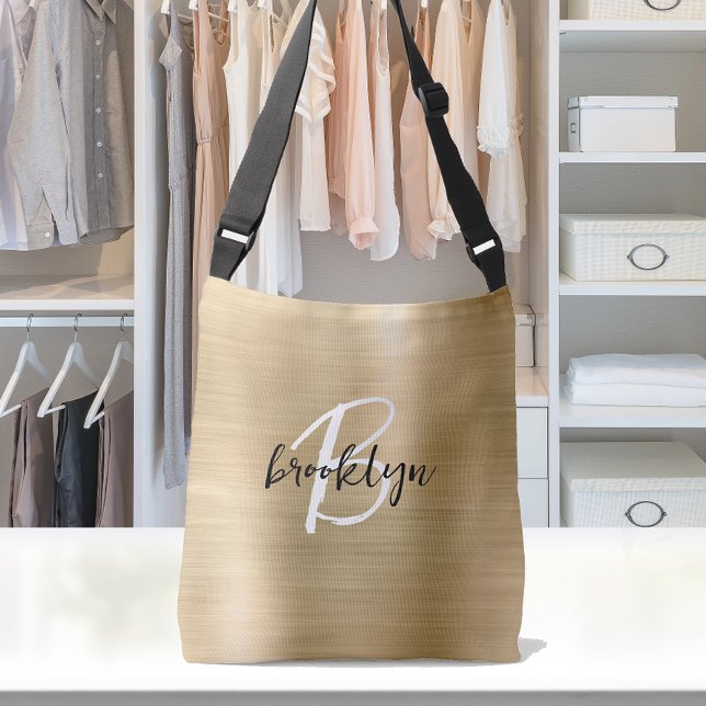 Sac Ajustable Monogramme Métal Brossé Or Noir Blanc Script  (Créateur téléchargé)