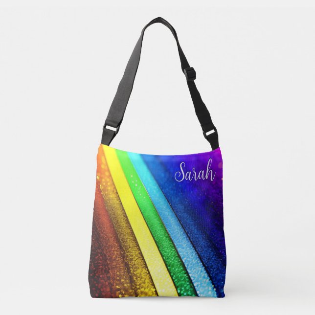 Sac Ajustable Monogramme Moderne Arc-en-Ciel & Fierté Glam (Devant)