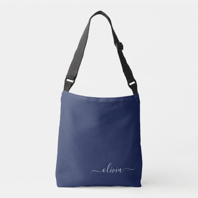 Sac Ajustable Monogramme moderne bleu marine et blanc (Devant)
