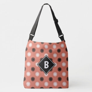 Sac Ajustable Monogramme Moderne Géométrique Floral Rouge Noir B