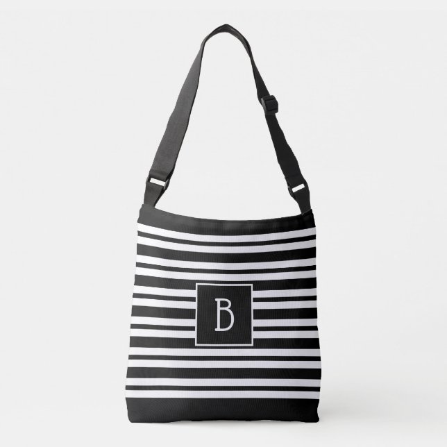 Sac Ajustable Monogramme moderne Motif noir et blanc initial (Devant)