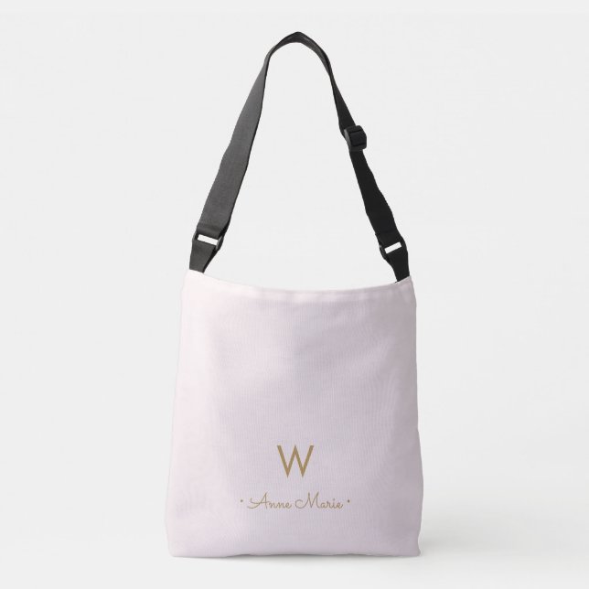 Sac Ajustable Monogramme Moderne Rose Doré Script (Devant)