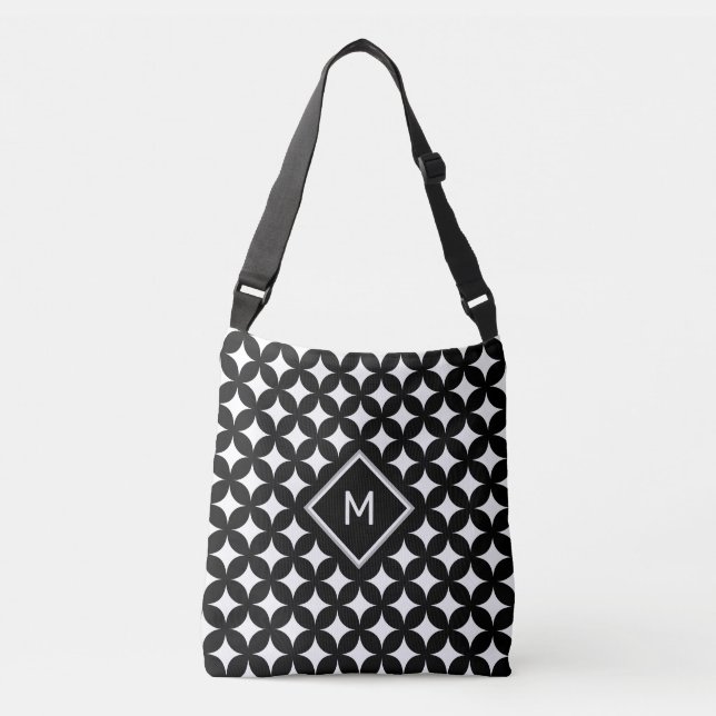 Sac Ajustable Monogramme & motif à quatre pointes sur fond noir  (Devant)