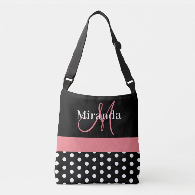 Sac Ajustable Monogramme noir blanc rose Pois Fourre-tout B (Devant)