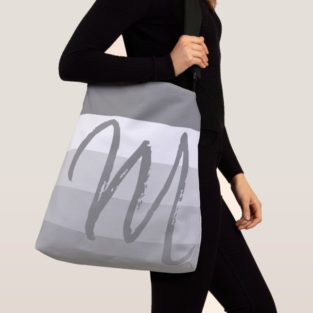 Sac Ajustable Monogramme personnalisé M Motif rayé gris blanc (De près)