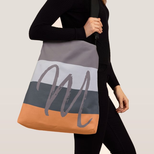 Sac Ajustable Monogramme personnalisé M Motif rayé gris orange (De près)