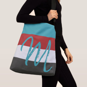 Sac Ajustable Monogramme personnalisé M Motif rayé Rouge Turquoi